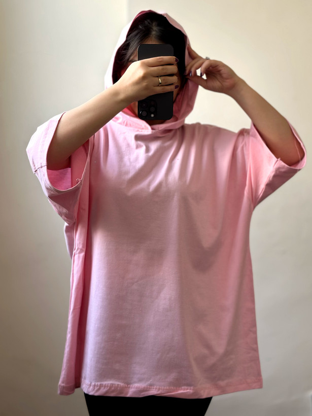 تیشرت کلاهدار-صورتی پاستیلی